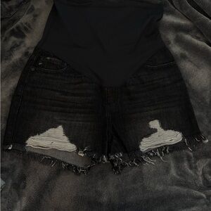 PINKBLUSH Charcoal Distressed Denim Women’s Maternity Shorts